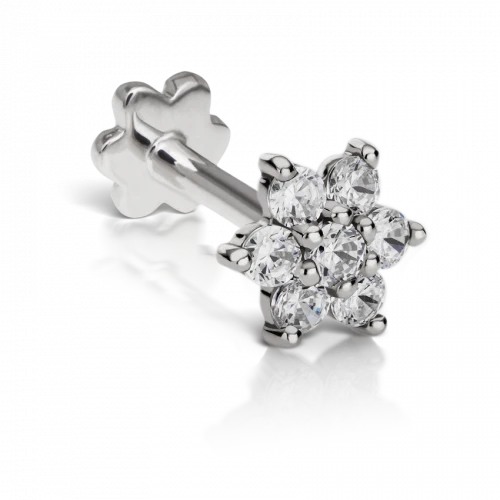 5.5mm Cubic Zirconia Flower Threaded Stud in White Gold