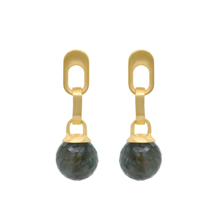 Manhattan Gem Drop Earrings Gold With Labradorite