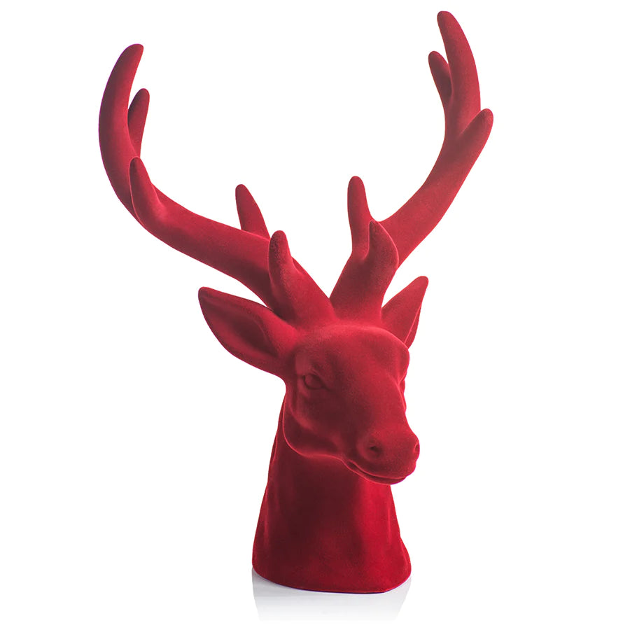 Flocked Stag Head - Red