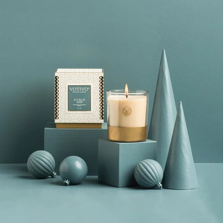 Icy Blue Pine Holiday Candle and Votive