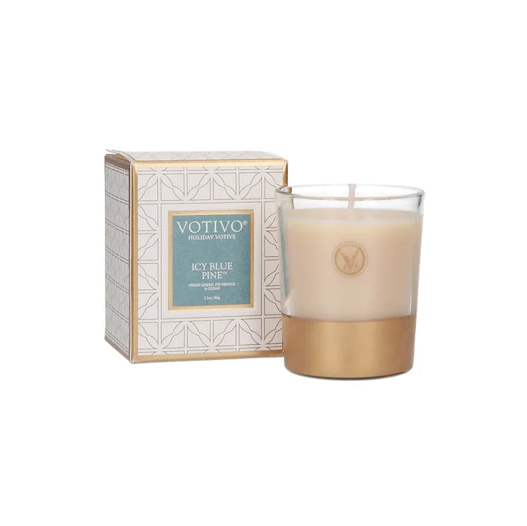 Icy Blue Pine Holiday Candle and Votive