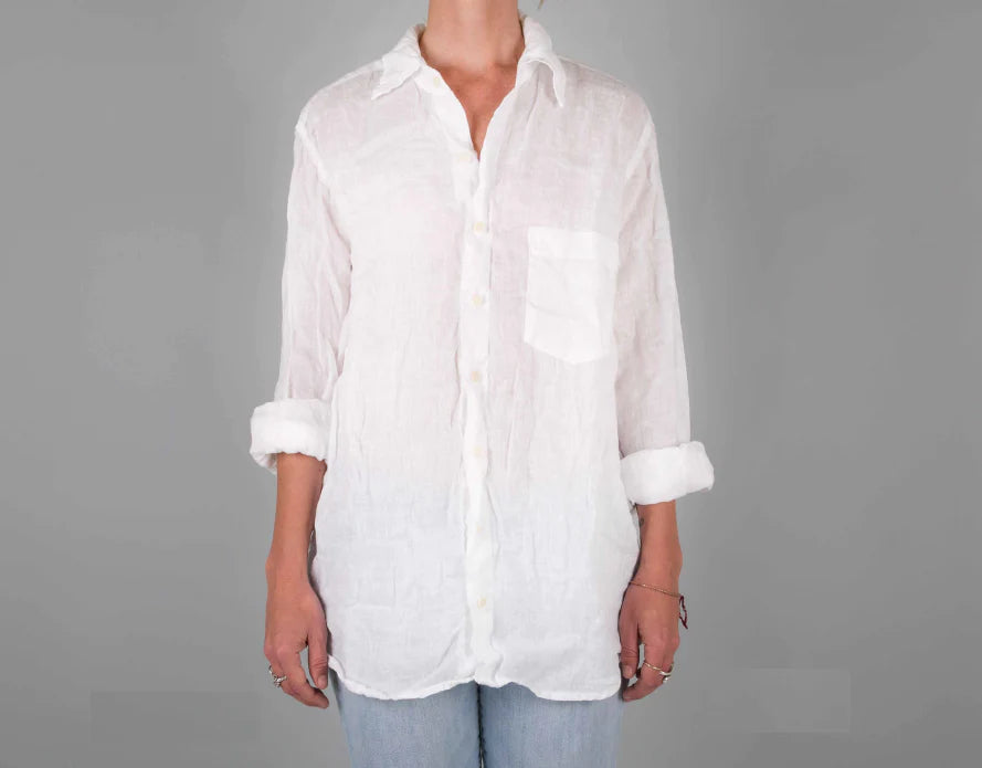 Jack Boyfriend Shirt in White Linen Gauze