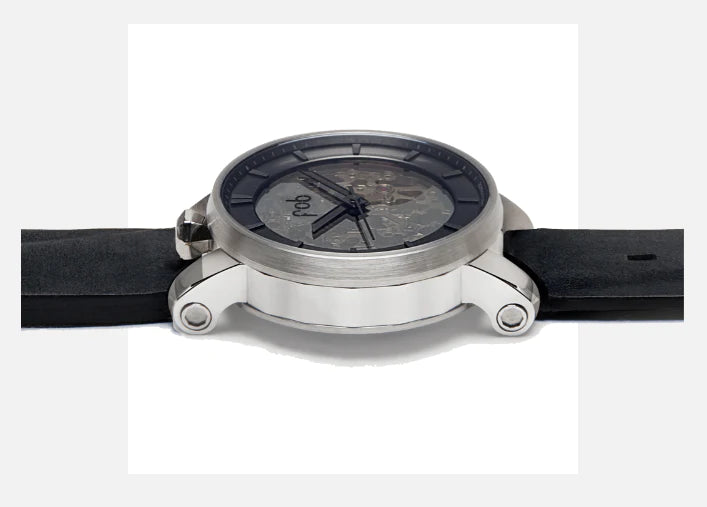 R360 Silver Wrist Watch With Black Suede Strap