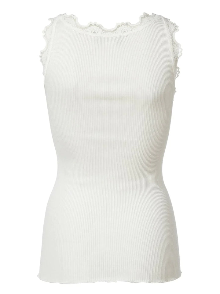 Babette Classic Silk Top With Lace - New White