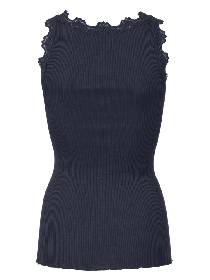 Babette Classic Silk Top With Lace - Navy