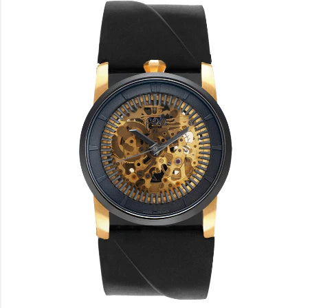 R413 Gold Wrist Watch With Black Vachetta Strap