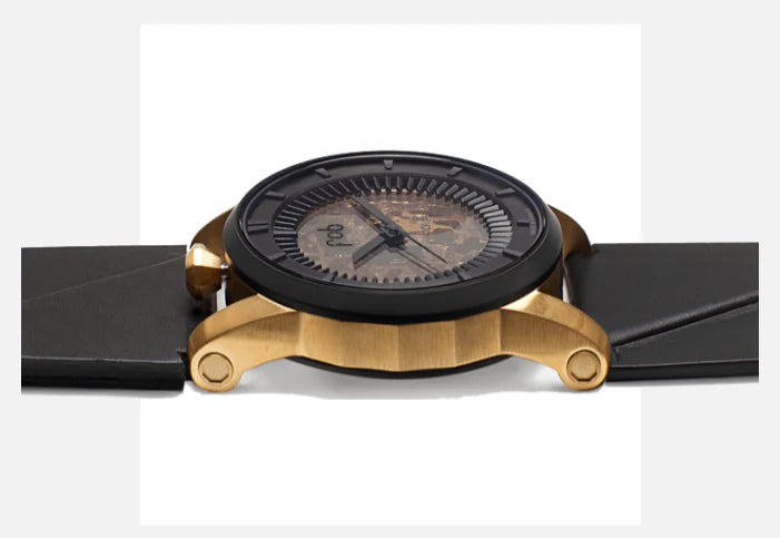 R413 Gold Wrist Watch With Black Vachetta Strap